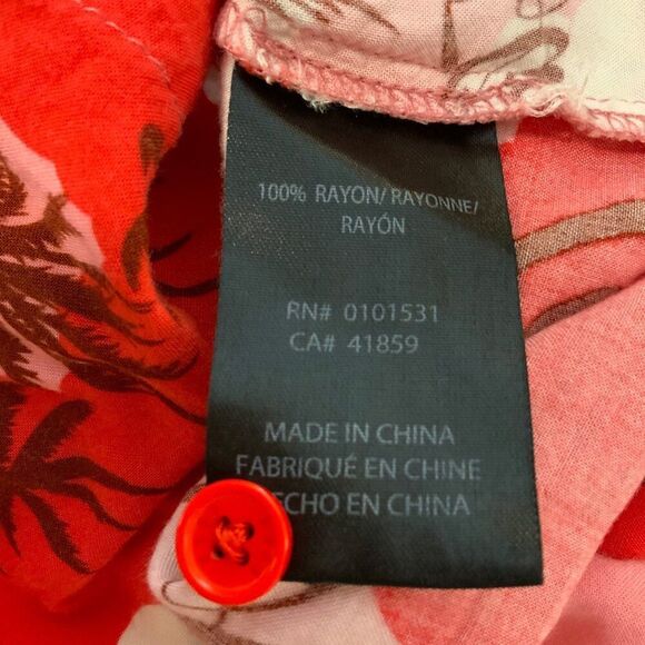 Coca-Cola Women’s Hawaiian Red Pink Button-Up Collared Short Sleeve Rayon Shirt - Picture 10 of 10